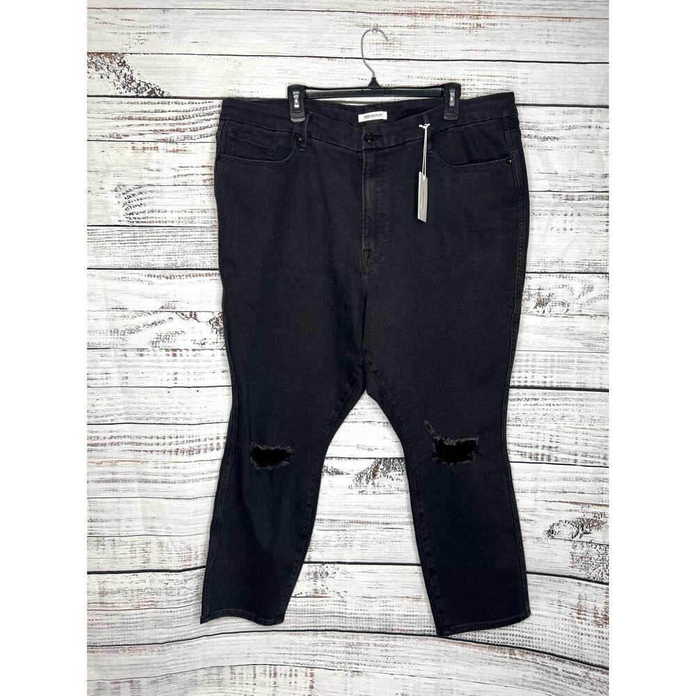 Good American Good Curve Skinny Jeans Distressed Black NWT 22 - Picture 3 of 5